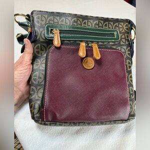 Giani Bernini Brown, Green & Purple  Messenger Bag Leather Texture